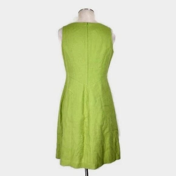 Talbots Fit N Flare Dress Size 8P Green Irish Linen Sleeveless Back Zip Lined - Picture 3 of 9